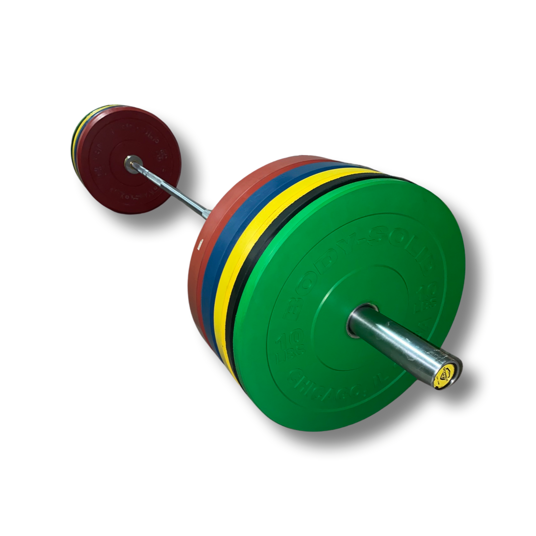 Chicago Extreme Hi Temp Bumper Plate Set with Bar - 305lbs - Color