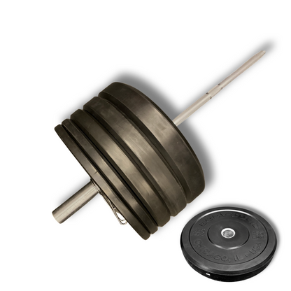 Chicago Extreme Hi Temp Bumper Plate Set with Bar - 305lbs - Black