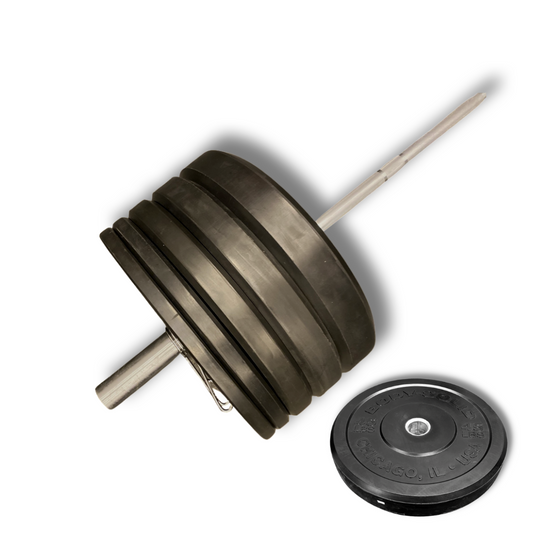 Chicago Extreme Hi Temp Bumper Plate Set with Bar - 305lbs - Black